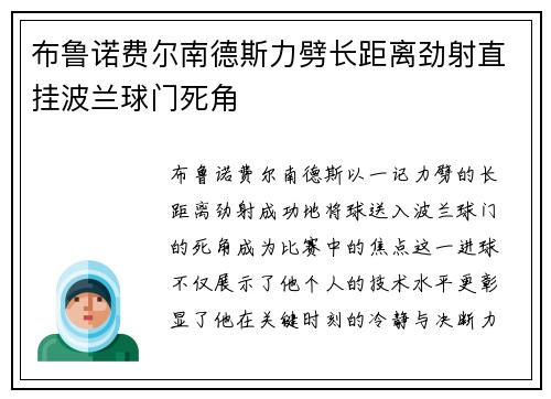 布鲁诺费尔南德斯力劈长距离劲射直挂波兰球门死角